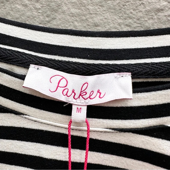 Parker Womens Shirt Size M Black White Nanette Stripes Blouse $178 - Picture 9 of 10
